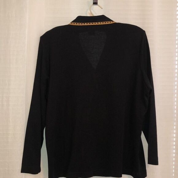 Vintage MP Black Gold Light Knit Collared Button Front Cardigan Jacket - Picture 2 of 14